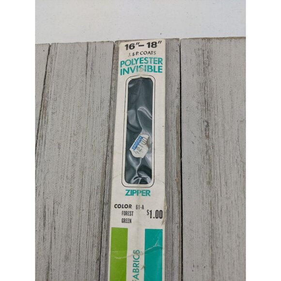 Vintage J&P Coats Polyester Invisible Zipper 16"-18" Forest Green 61-A - Picture 2 of 4